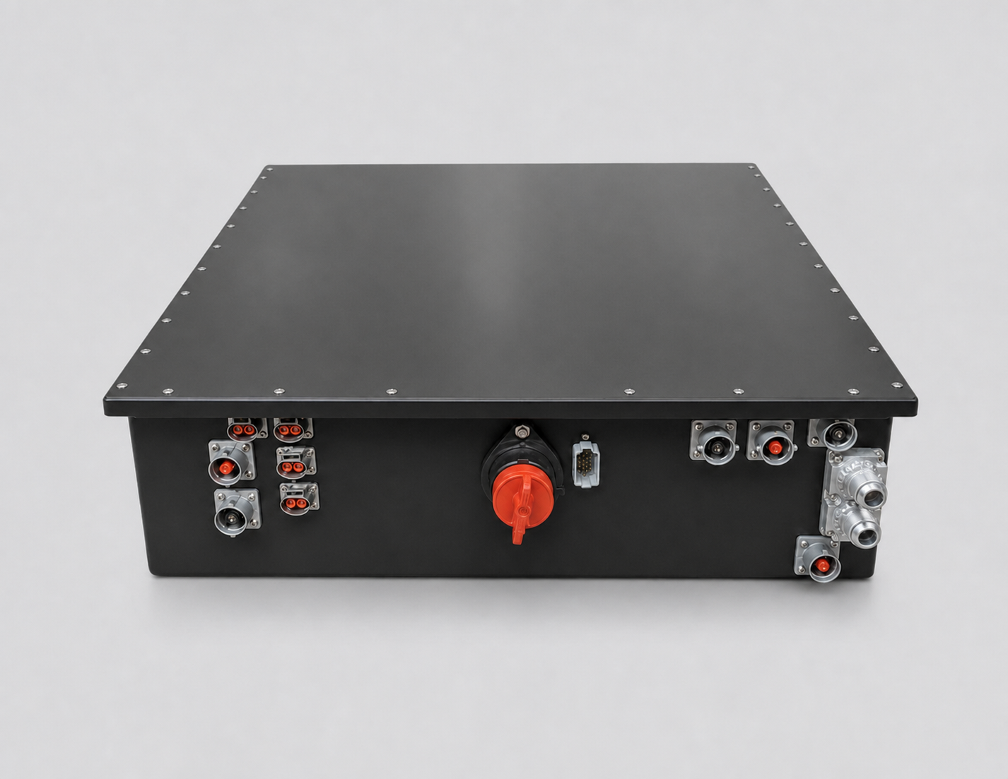 Custom EVDrive battery pack enclosure with high-voltage, signal, and cooling connections